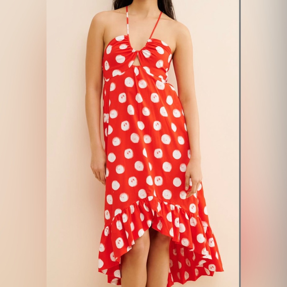 Red Polka Dot Dress with Ruffle Hem